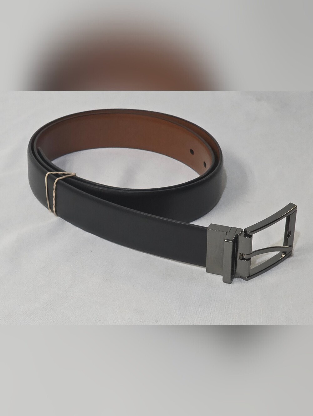 Mens Size 38 Reversible Belt with Polished And Textured Metal Buckle
